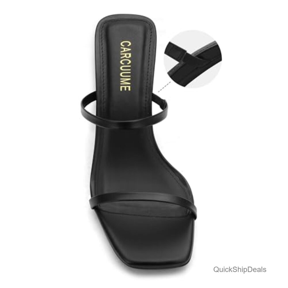 Square Toe Two Strap Open Toe Block Heel Sandals … - image 4